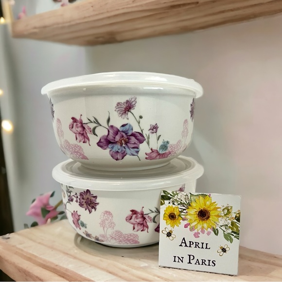 Broadway Tea House Other - Shabby Chic Porcelain Ceramic Storage Bowls Set of 2